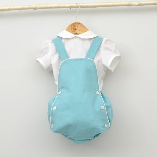 Conjunto bebé Corfú con ranita de lino y camisa cuello bebé