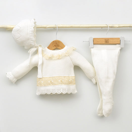 Conjunto bebés perle Carmen con jersey, polaina y capota