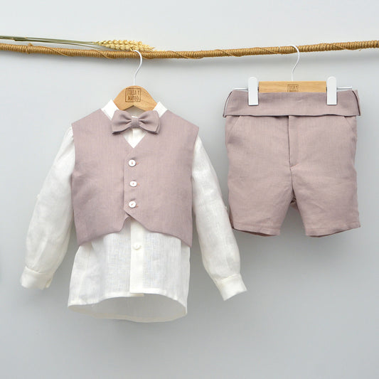 Conjunto lino Isabel con camisa, chaleco, pajarita y pantalón con fajín