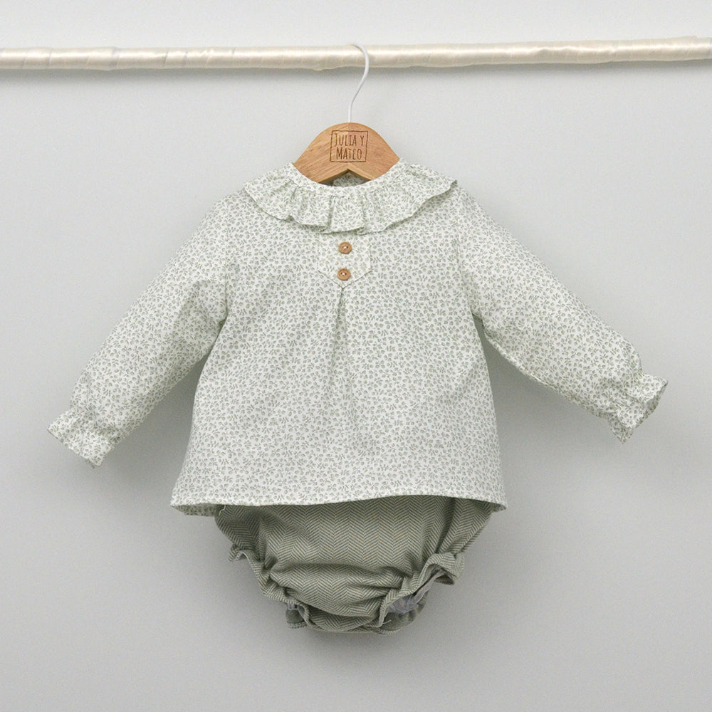 Conjunto de vestir bebé con blusa y ranita "Lucía"