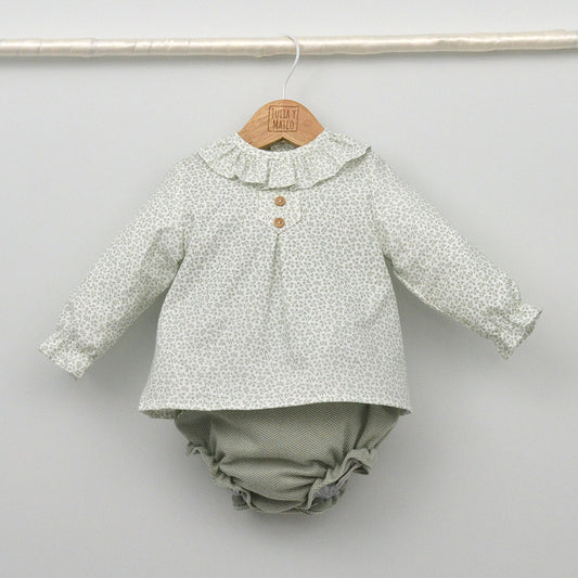 Conjunto de vestir bebé con blusa y ranita "Lucía"