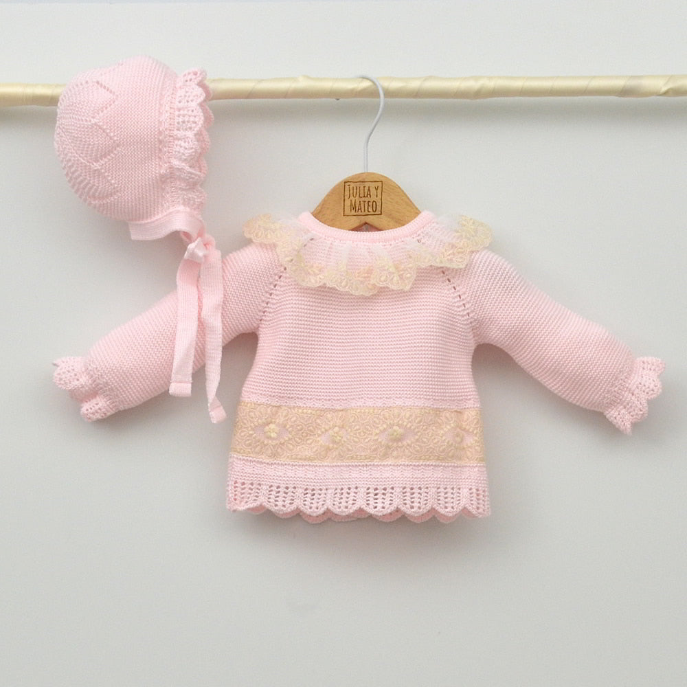 trajes hilo rosas niñas conjuntos perle clasicos niñas primeras puestas capota polaina tienda online canastillas bebes con encanto hechas en españa