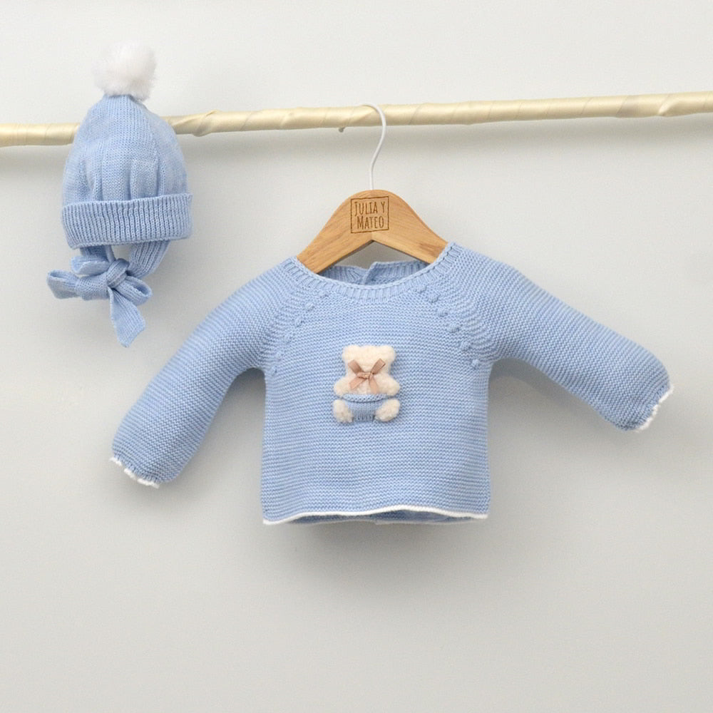 Conjunto polaina invierno clasico niños trajes 3 piezas gorrito azul canastilla hecha en españa niños online