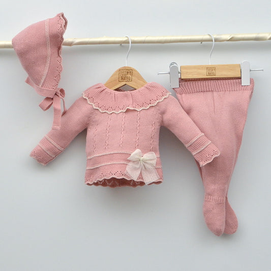 Conjunto bebés punto Sol con jersey, polaina y capota