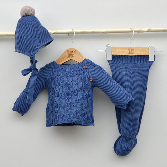 Conjunto bebés punto Aranjuez con jersey, polaina y gorrito con pompón