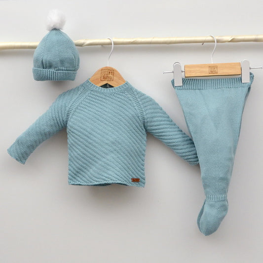 Conjunto bebés punto Thiago con jersey, polaina y gorrito con pompón