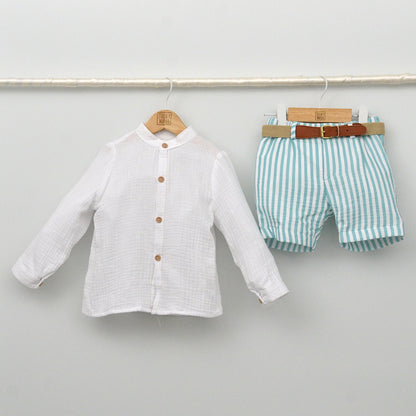 Conjunto Niño Comporta con camisa y pantalón con cinturón