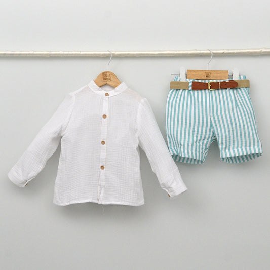 Conjunto Niño Comporta con camisa y pantalón con cinturón