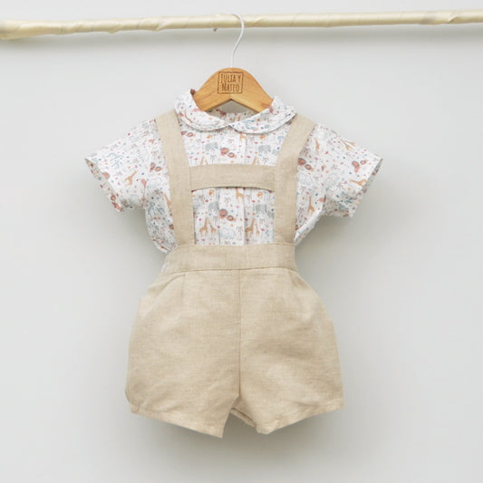 Conjunto bebé Madagascar con peto de lino y camisa cuello bebé