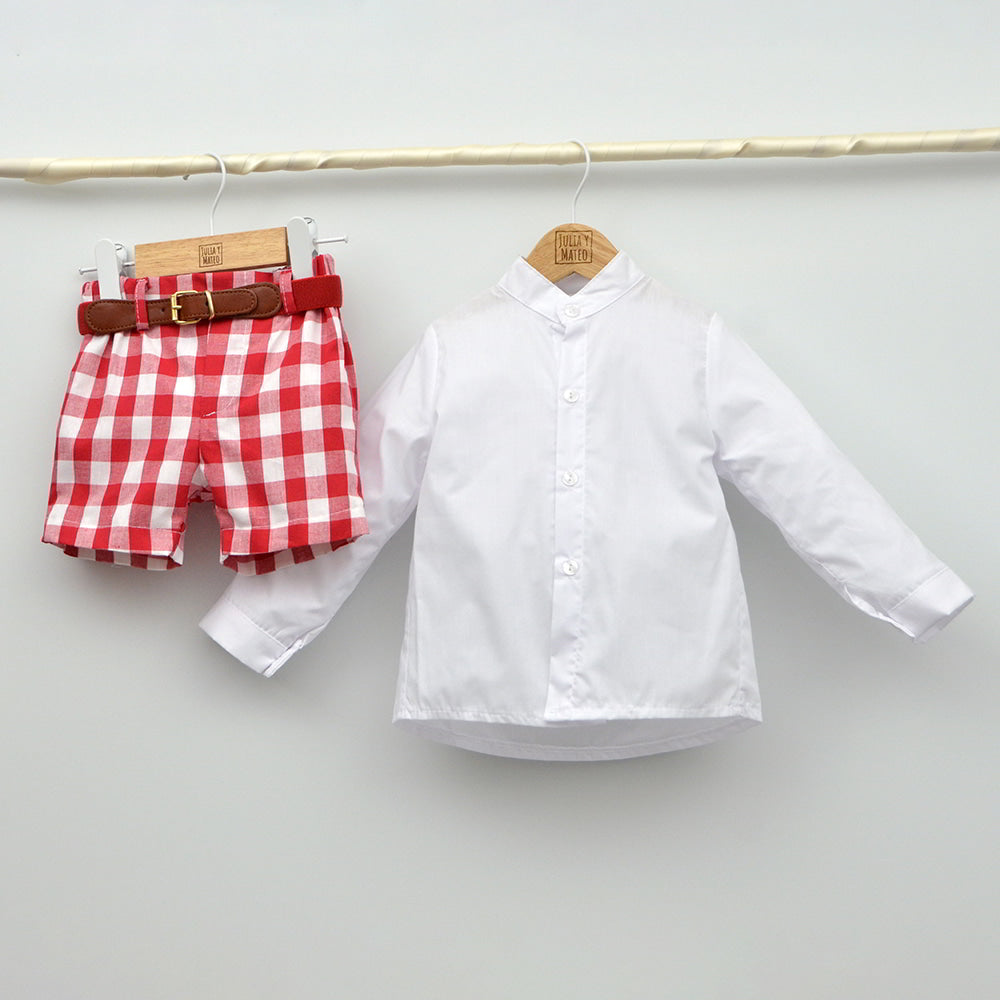 Conjunto Niño Niza con camisa y pantalón vichy con cinturón