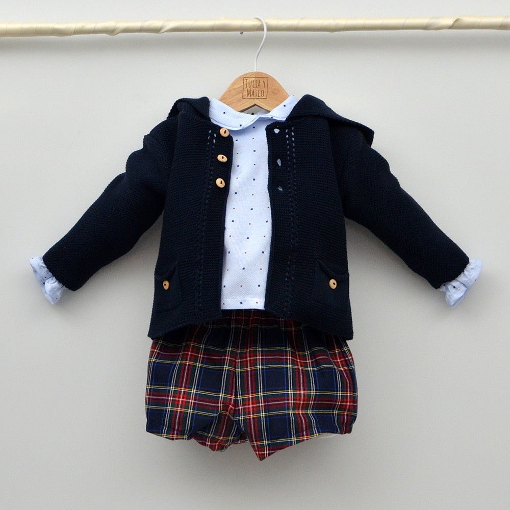 conjuntos vestir navidad niños cuadros escoceses tartan trajes 3 piezas niños para eventos en fiestas hecho en españa elegante clasico 3,6,12,18,24,36 meses tienda online ropa fotos navidad