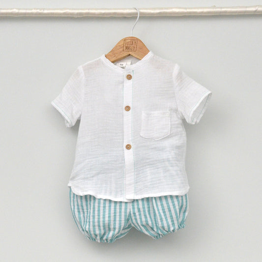 Conjunto bebé Comporta con pantalón y camisa cuello Mao