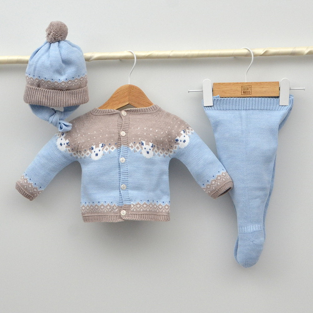 Conjunto bebés punto Bruno con jersey, polaina y gorrito con pompón