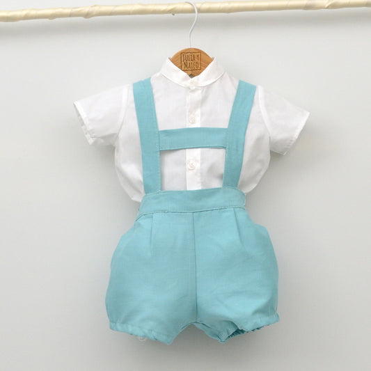 Conjunto bebé Rodas con peto de lino y camisa cuello bebé