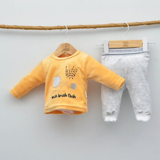 Conjunto bebé Babar con camiseta y polaina de terciopelo