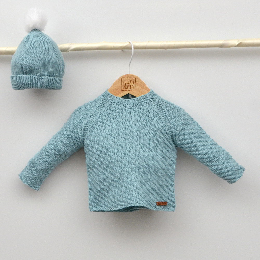 Conjunto bebés punto Thiago con jersey, polaina y gorrito con pompón