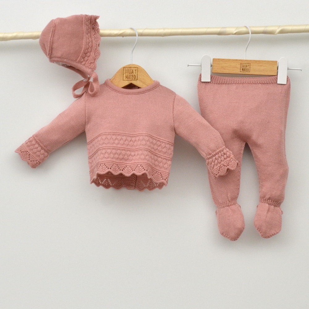 Conjunto bebés Luz con jersey, polaina y capota de hilo