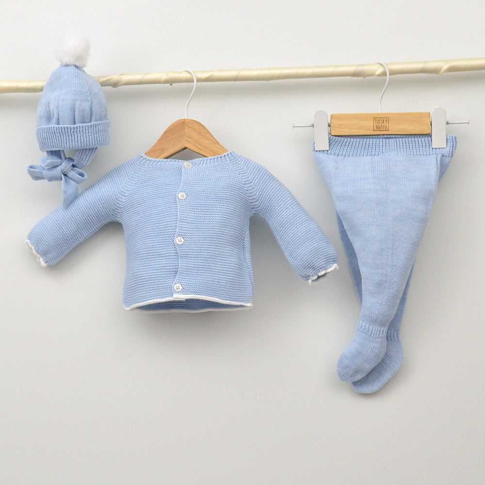 Conjunto polaina invierno clasico niños trajes 3 piezas gorrito azul canastilla hecha en españa niños online