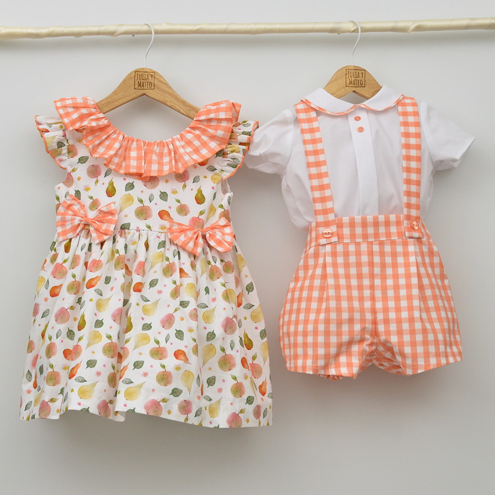conjuntos vestir niños petos vichy naranja hermanos a juego tienda online ropa eventos infantil bebes niños conjuntados mayoral doña carmen