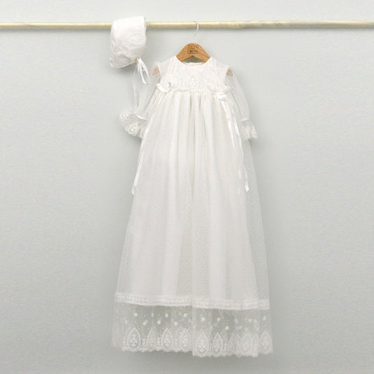 Faldón de de tul bordado con puntilla Amaya con capota y culotte