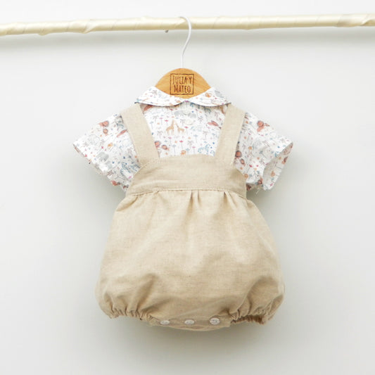 Conjunto bebé Madagascar con ranita de lino y camisa cuello bebé