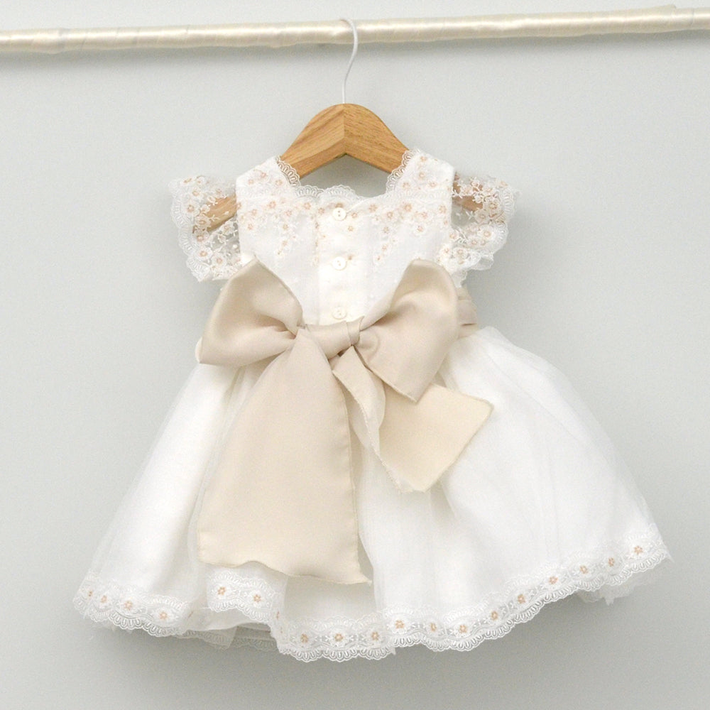 Vestido bebé Alma de organza con fajín de satén