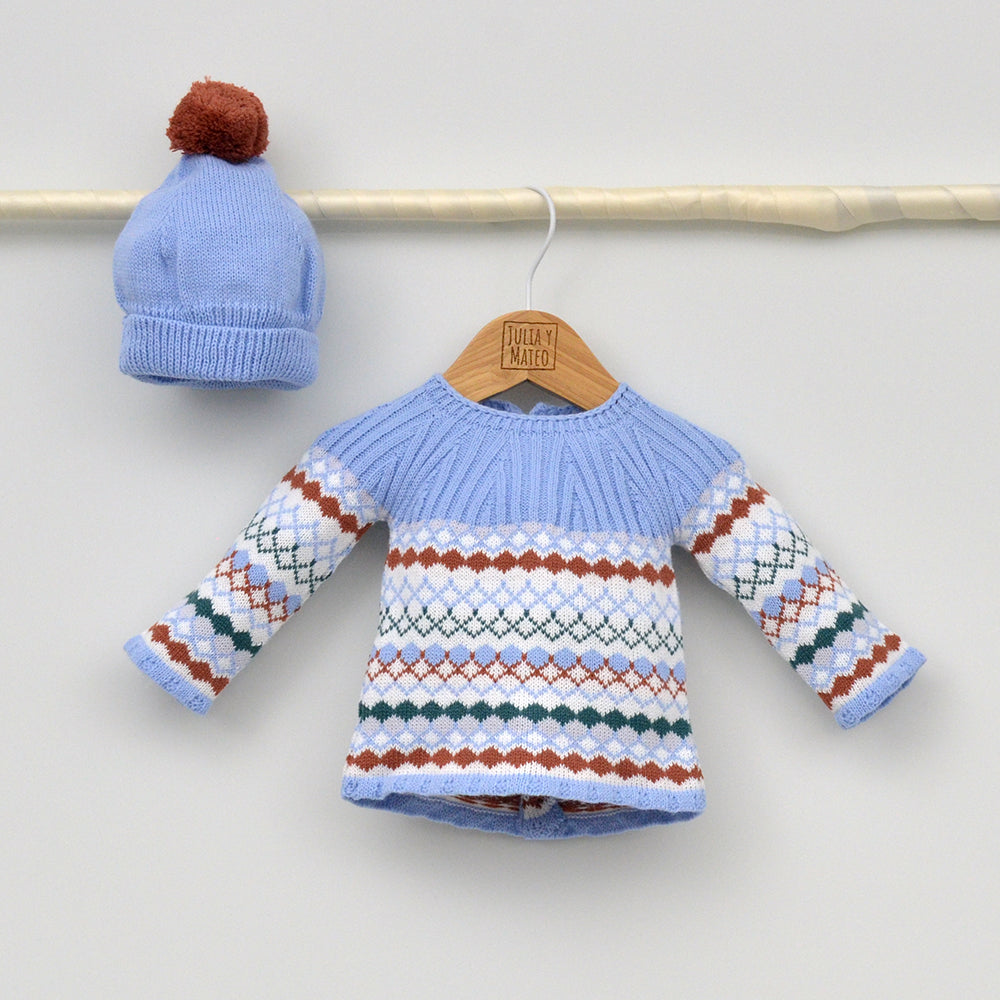 Conjunto bebés punto Miño con jersey, polaina y gorrito