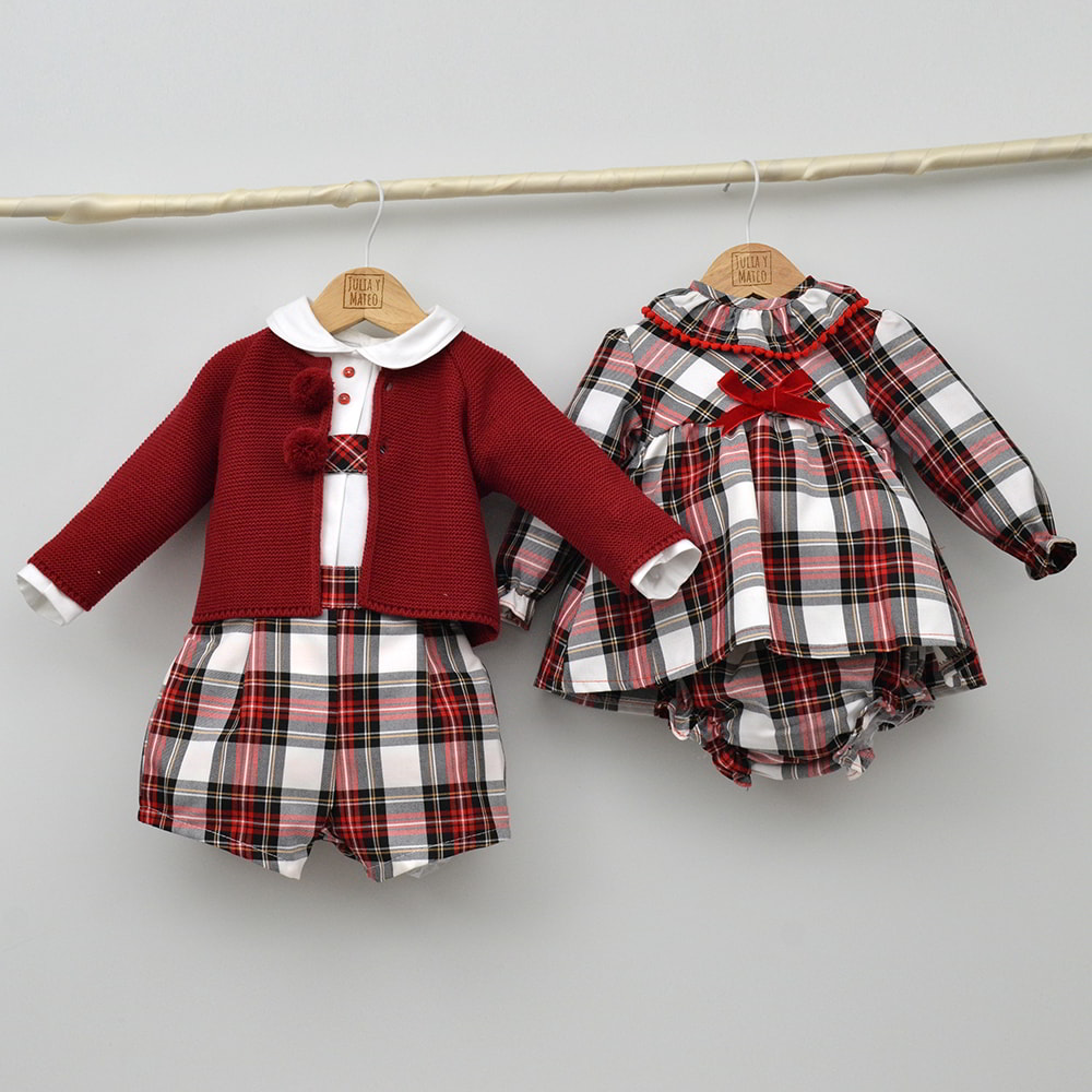 Tienda online ropa vestir niños navidad hermanos conjuntados ropa clasica para Fiestas cuadros escoceses rojo fiestas