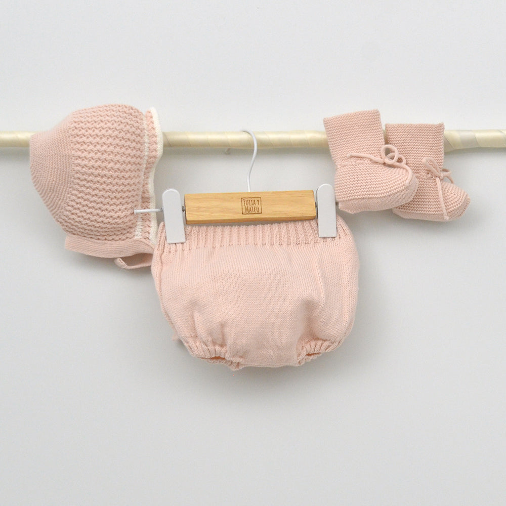Conjunto bebés punto Duero con jersey, culotte, capota y patucos