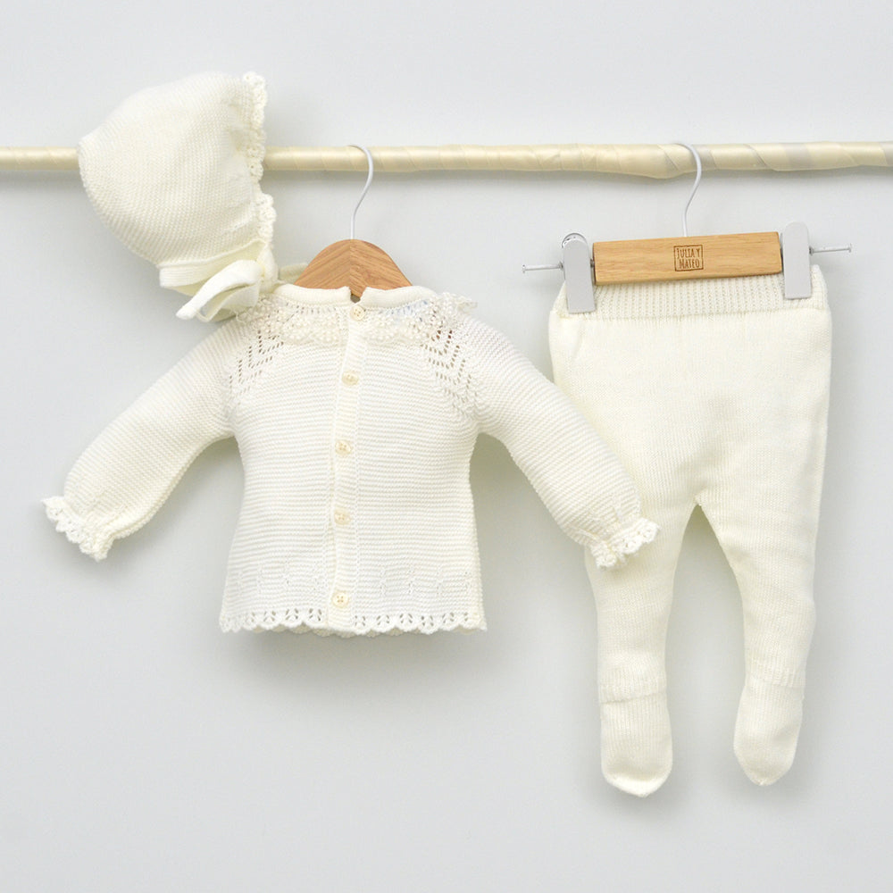 conjunto vestir punto niños bautizo Invierno traje invierno Bautismo polaina capota clasica primeras puestas salir del hospital frio hecho en españa