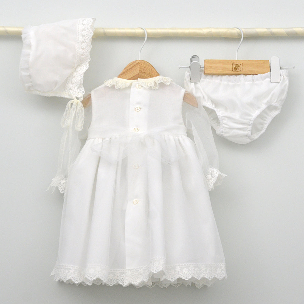 traje bautizo niña artesanal manga larga clasico hecho en españa a mano nido de abeja, vestido bautismo elegante