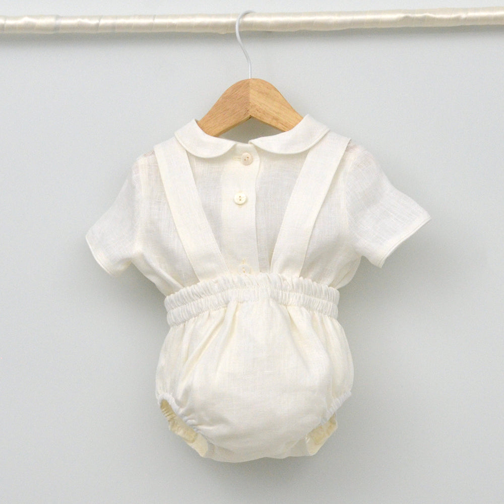 traje bautizo bebé lino crudo