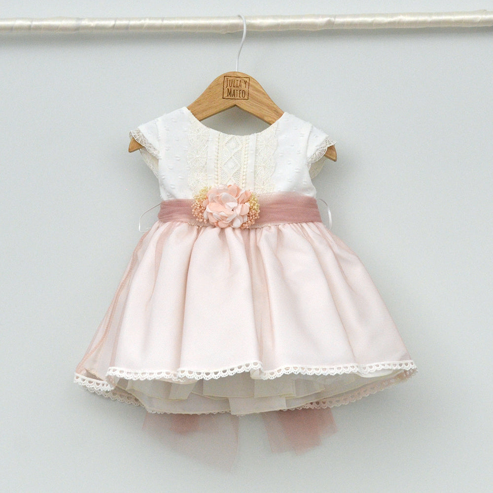 Vestido Bautizo y Ceremonia bebés Valeria con adorno floral