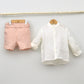 Conjunto lino Teresa con camisa cuello Mao y pantalón con Fajín