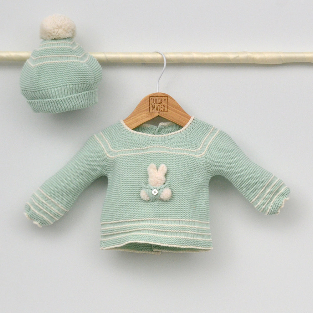 Conjunto bebés punto Rabbit  con jersey, polaina y gorrito