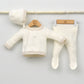 Conjunto bebés Sidney de punto con jubón, polaina y capota