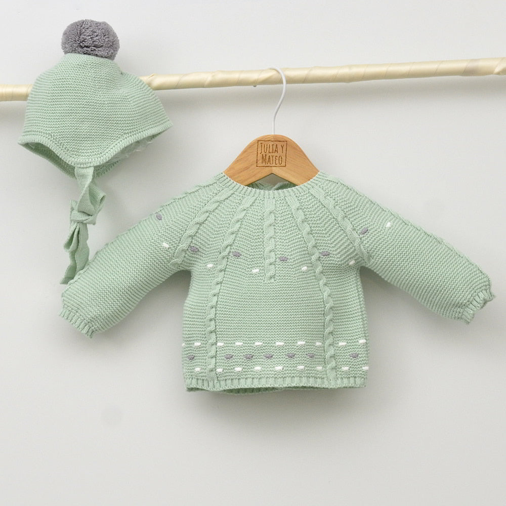 Conjunto bebés Berlín de punto con jersey, polaina y gorrito con pompón