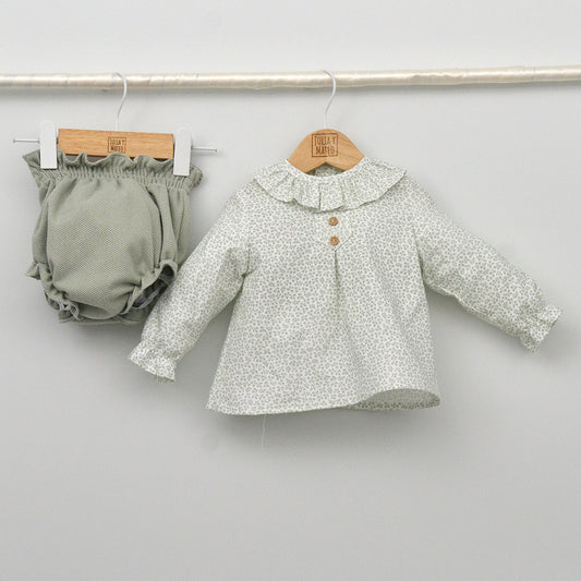 Conjunto de vestir bebé con blusa y ranita "Lucía"