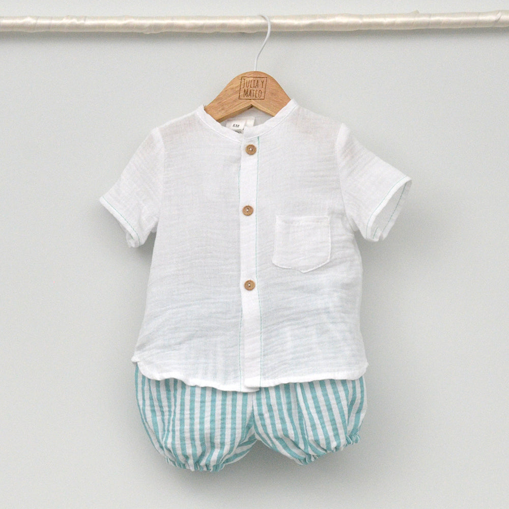 Conjunto bebé Comporta con pantalón y camisa cuello Mao