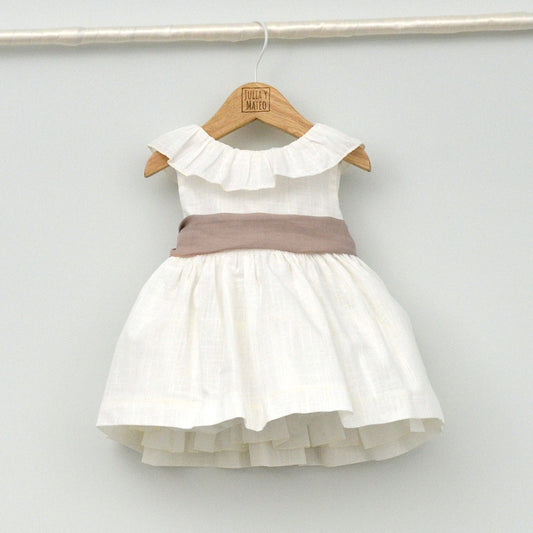 Vestido bebés Emma con fajín de lino