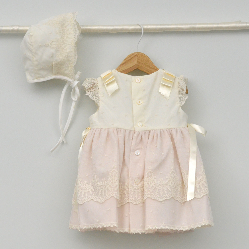 Vestido tul con bodoques bebés Clara con capota