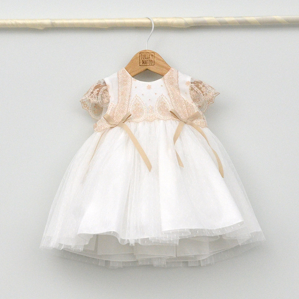 Vestido bebé Ana de tul bordado con culotte
