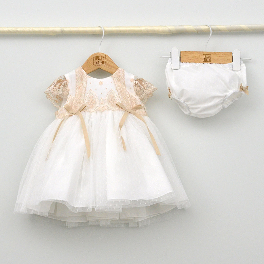 Vestido bebé Ana de tul bordado con culotte