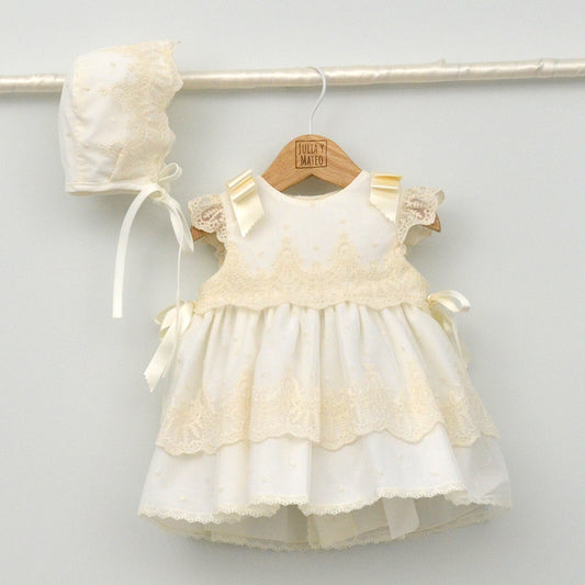 Vestido tul con bodoques bebés Clara con capota