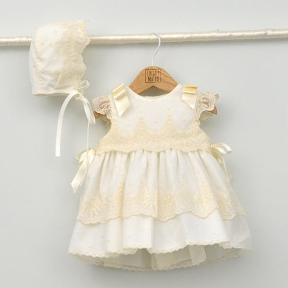 Vestido tul con bodoques bebés Clara con capota
