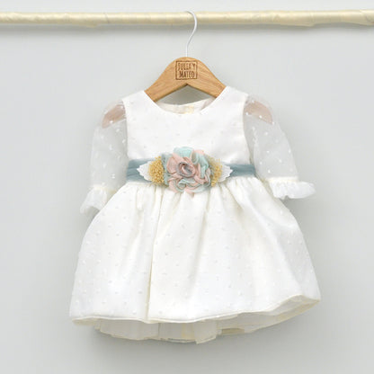 Vestido Tul bebés plumeti María con manga francesa de tul y adorno floral