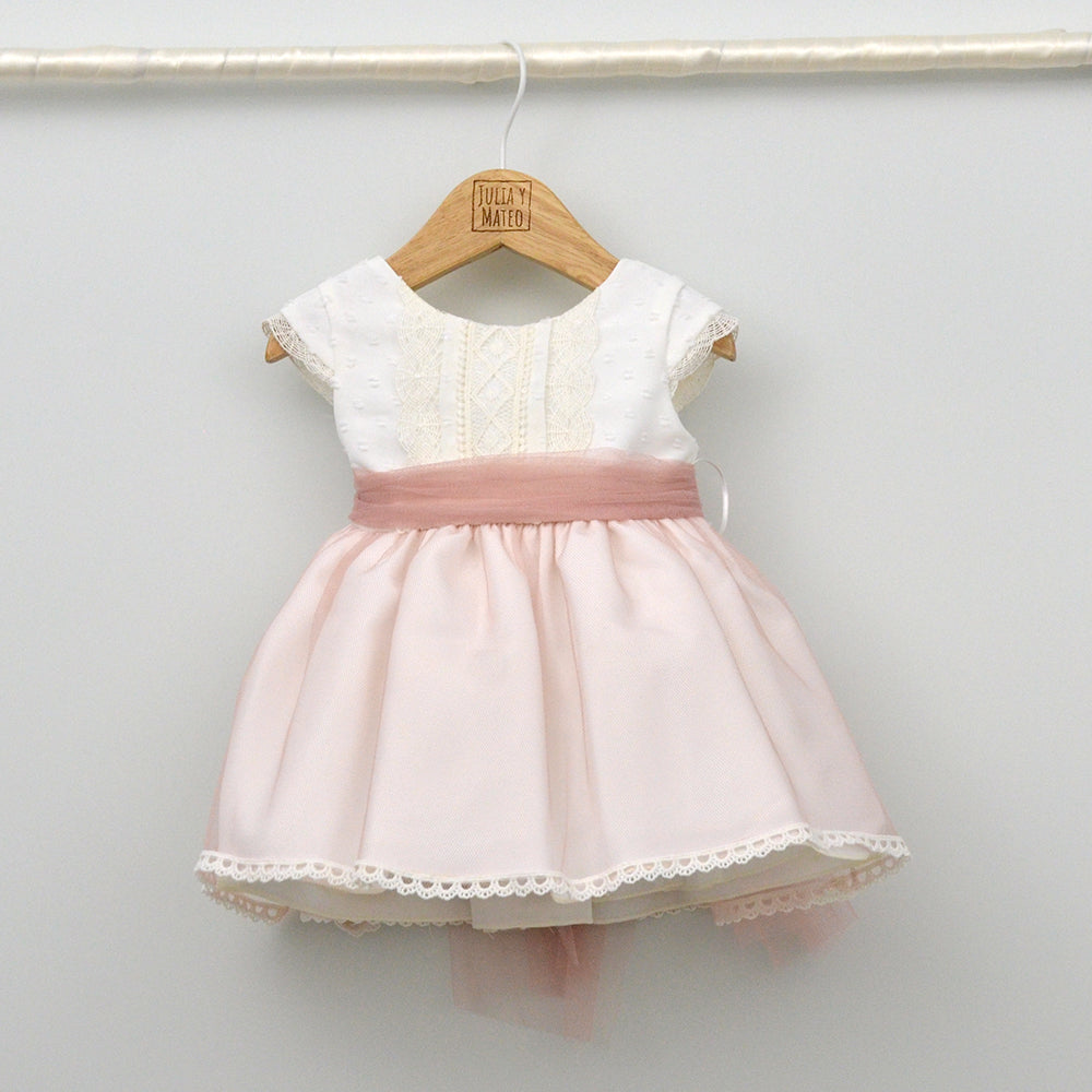 vestido bautizo niña con tul rosa