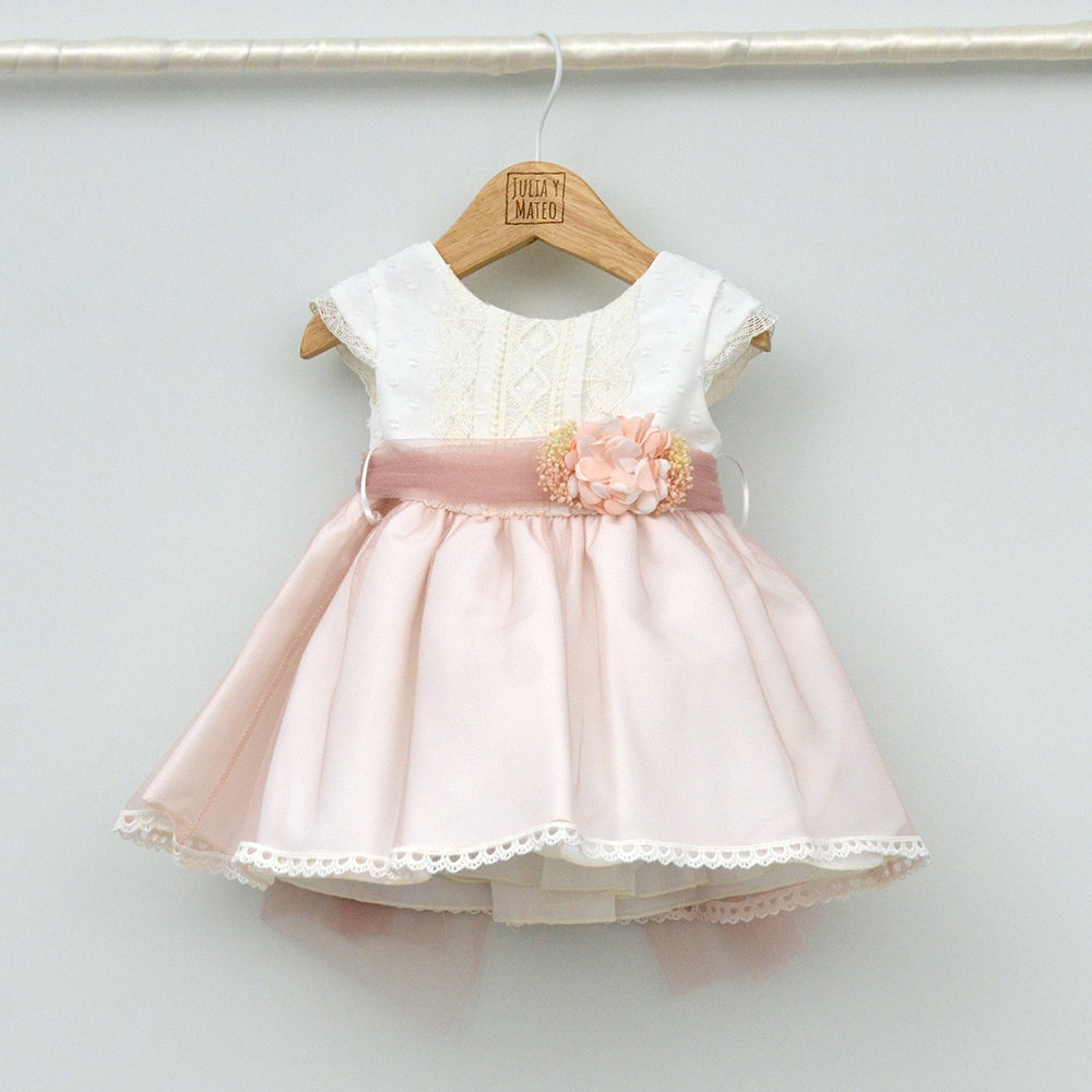 Vestido Bautizo y Ceremonia bebés Valeria con adorno floral