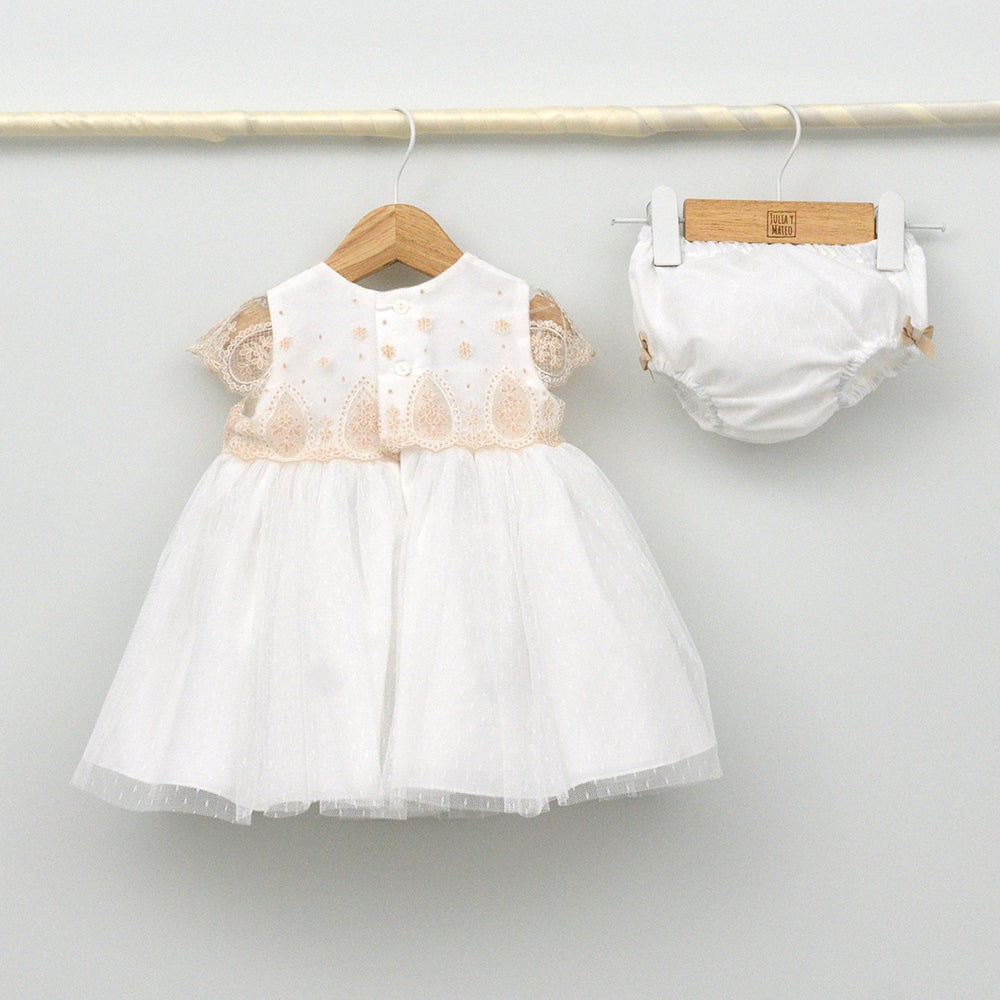 Vestido bebé Ana de tul bordado con culotte