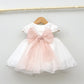 vestido bautizo ceremonia niña Amaya bambula fajin rosa tienda online ropa vestir niñas hecha en España